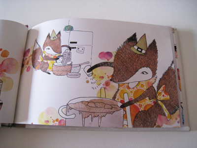 Fox cooking book illustration watercolor