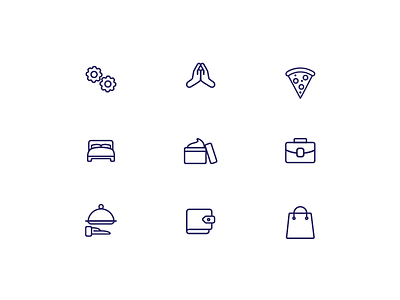 Linear Icons care food hotel icons money religion restaurant settings shopping