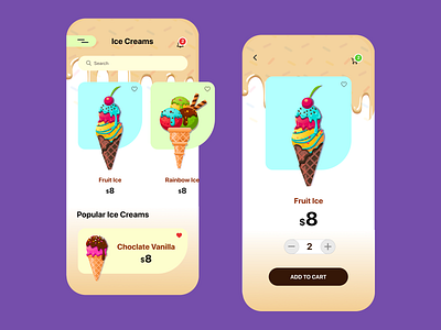 Ice Cream Mobile Application app design brand design branding clean ui colors concept design ice cream icecream illustraion ui ux
