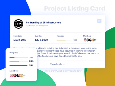 Project Listing Card | Project Management Tool agency blue business card card ui clean craeative creative dailyui design landing page project project card project management tool project ux trend ui ui design ux ux design