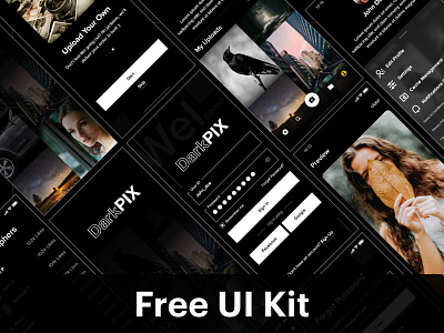 Free DarkPIX UI Kit | Stock images App design business creative dark dark mode dark ui dashboard free psd free ui kit freebie freebies photography trend ui kit ui kits uidesign ux ux design