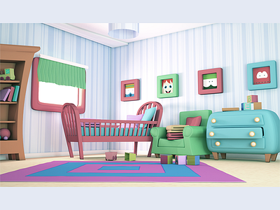 Baby Room 3d artist baby blue design app game pastel color pink room