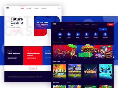 Future Casino blue casino categories colors design game games layout design red simple ui ux desgin ux design website design