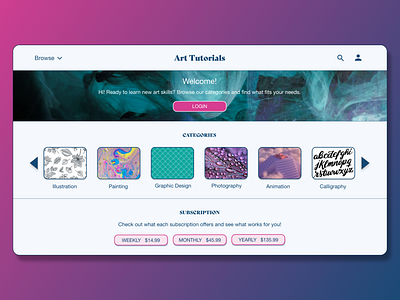 Art Tutorial Website Mockup app design graphic design juniordesigner ui uidesign ux uxdesign webpage webpagedesign