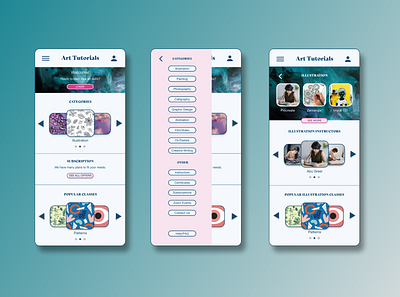 Art Tutorials Mobile Version Mockup app design graphic design juniordesigner mobile mockup mobiledesign mockup ui uidesign ux