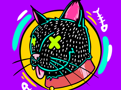 Salem The Lucky Cat cat doodle illustration neon