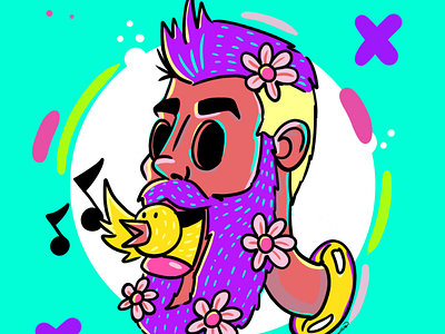 Samet The Flower Boy bird doodle flower illustration neon