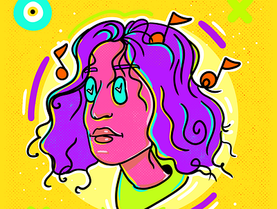 Goddess Of Voices doodle illustration neon sing song