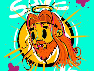 Save Us Jesus doodle illustration jesus neon