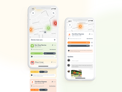 Heat Map App for Grocery Stores app design concept corona covid 19 design heat map helpful location map minimal mobile mobile app shopping store tool ui ux