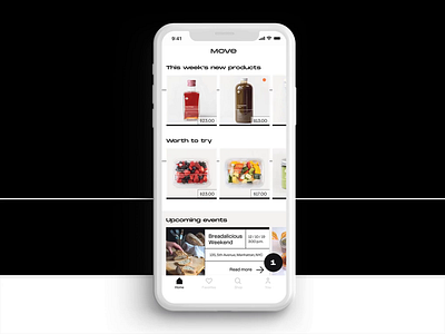 Move - Ordering App Concept animation application black black and white clean ecommerce line minimalistic mobile app motion move shop simple ui user interface ux
