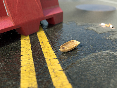 Little boat 3d boat c4d cinema4d octanerender puddle road