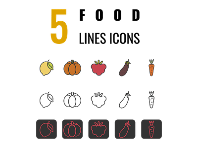 lines icons app carrot eggplant food graphic design lemon lines icons pumpkin raspberry vector