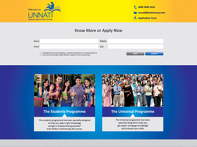 Unnati - Online Training home page landing page website designing