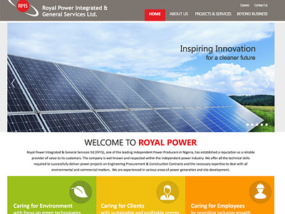 Royal Power home page landing page website designing