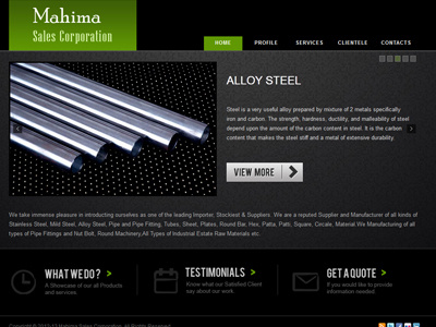 Mahima Sales Corporation banner black brown footer green homepage navigation ui ux website