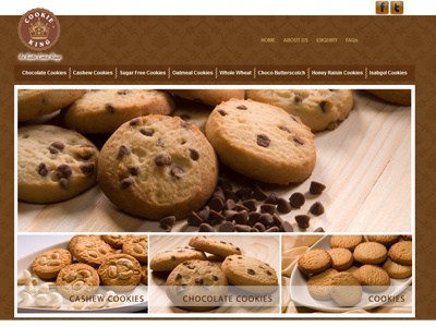 Cookie King banner black brown footer gray homepage jquery navigation orange ui ux website xhtml