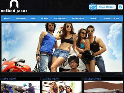 Necked Jeans banner black brown footer green homepage navigation ui ux website