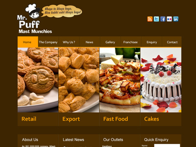 Mr Puff bakery corporate darkbrown fast foods home page homepage multibrand orange