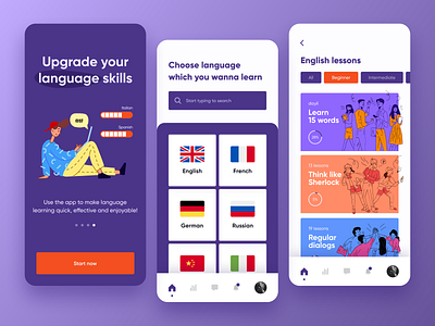 Language Learning App app app design application clean design illustration language learning ui ui elements uidesign uiux uiux design uiuxdesign ux