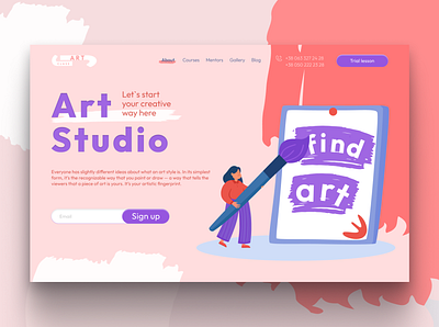 Landing page design for ART STUDIO art graphic design landing logo ui vector