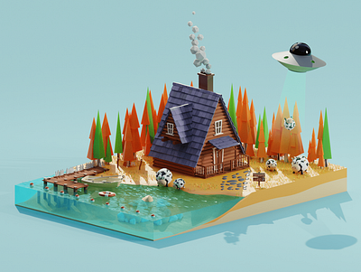 Village island 3d 3d art 3d illustration 3d modeling blender blender3d digital 3d house illustration island lake low poly render stylized village