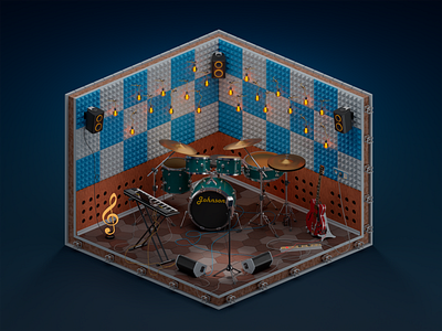 Music studio 3d 3d art 3d illustration 3d modeling blender blender3d digital 3d high poly illustration isometric mid poly music render room stylized