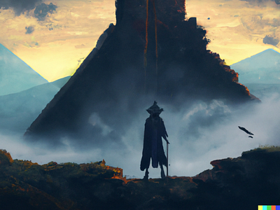 Dark wizard watching over the mystical land illustration