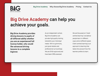 Big Drive Academy - Website design idea