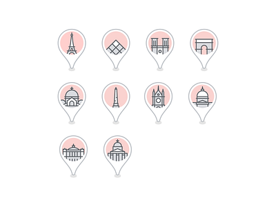 Paris landmark icons design france google google trips icon icons. icon. icon set illustration material design material icons paris travel vector