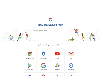 Google Help Center accesibility art direction branding center concept design diversity drawing google help help center helpdesk illustration landing landingpage material material design search search bar ui