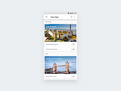 Your trips page, GTA google google trips illustration material design travel trip