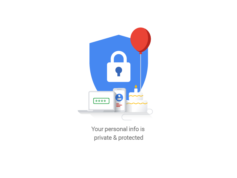 Create your Google Account (2 of 3) google illustration material personal info private security signup ui