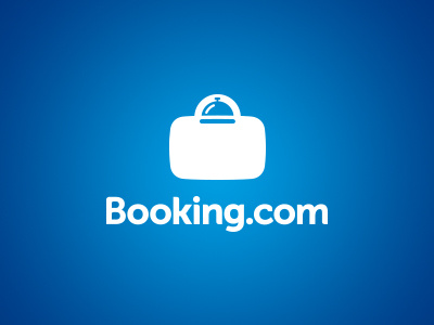 Booking.com accommodation agency bell blue book booking.com design holiday holidays hotel hotel bell icon icons logo negative negative space reservation room space suitcase todytod travel