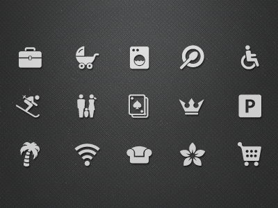 Hotel Facilities Icons (Vol.2) hotel icon icons todytod kopytkov facilities business center babysitting baby laundry skiing family game room game room vip vip room parking beach private beach continental breakfast free wifi wifi design hotel spa shops at hotel shop shopping booking booking.com