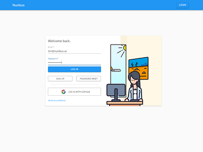 New login screen for Nucleus login login screen mockup react