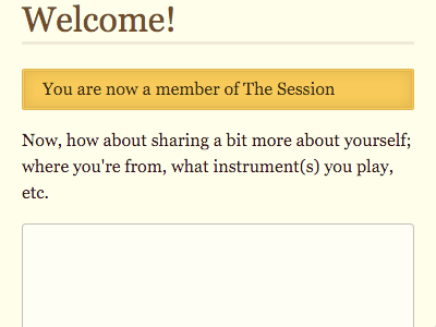 Welcome copy interface message the session welcome