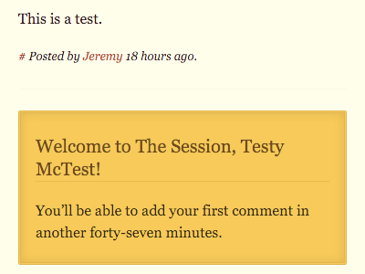 Welcome to The Session, Testy McTest! You'll be able to add your first comment in forty-seven minutes.
