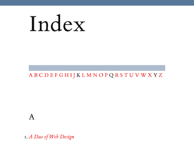Index book index letters typography
