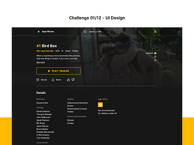 Challenge 01/12 - UI Design challenge concept desktop insany design interface mobile first movies ui ux web stream