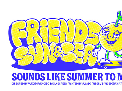 friends sun & sea fruits illustration lemon lettering orange skate skateboard summertime