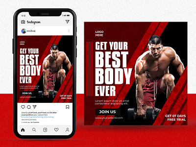 Fitness Banner Facebook, Instagram Post Design.