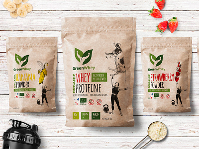 Greenwhey brand branding gym heathy identity illustration lifestyle packaging protein typography