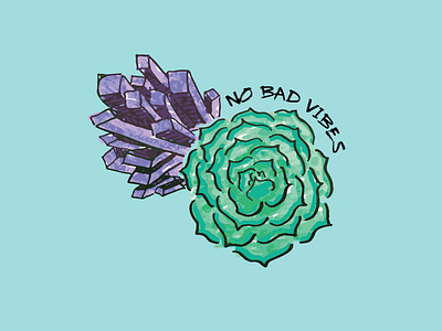 No Bad Vibes aesthetic blue crystals digital drawing digital sketch good vibes green hipster no bad vibes purple sticker succulent teal