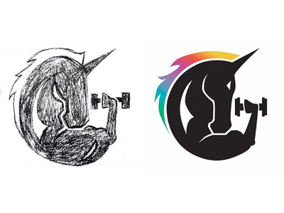 Gym Rainicorn fitness gay gym inclusive lbgtq logo logo design mark queer rainbow sketch