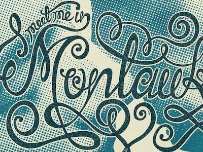 Montauk blue halftone lettering quote swirls typography