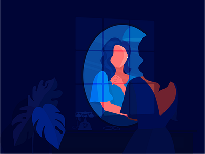 Mirror, Mirror, on the Wall ~ adobe blue character dark design flat illustration illustration art illustrator light minimal illustration reflection shadow vector window