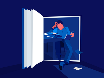 Study Stress adobe blue book character dark flat illustration illustration illustration art illustrator