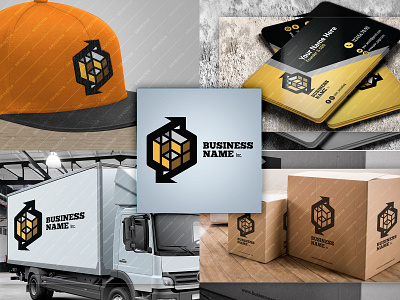 LOGO FOR SALE Boxes And Black Arrows 3d arrow box branding cardboard delivery export graphic design illustration import isometric logo logoground moving packaing shipping sirvectorexpress trading transport warehouse