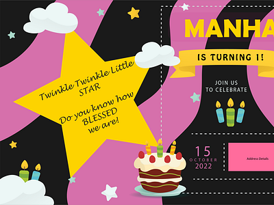 Twinkle Twinkle Little Star Birthday Theme Invitation